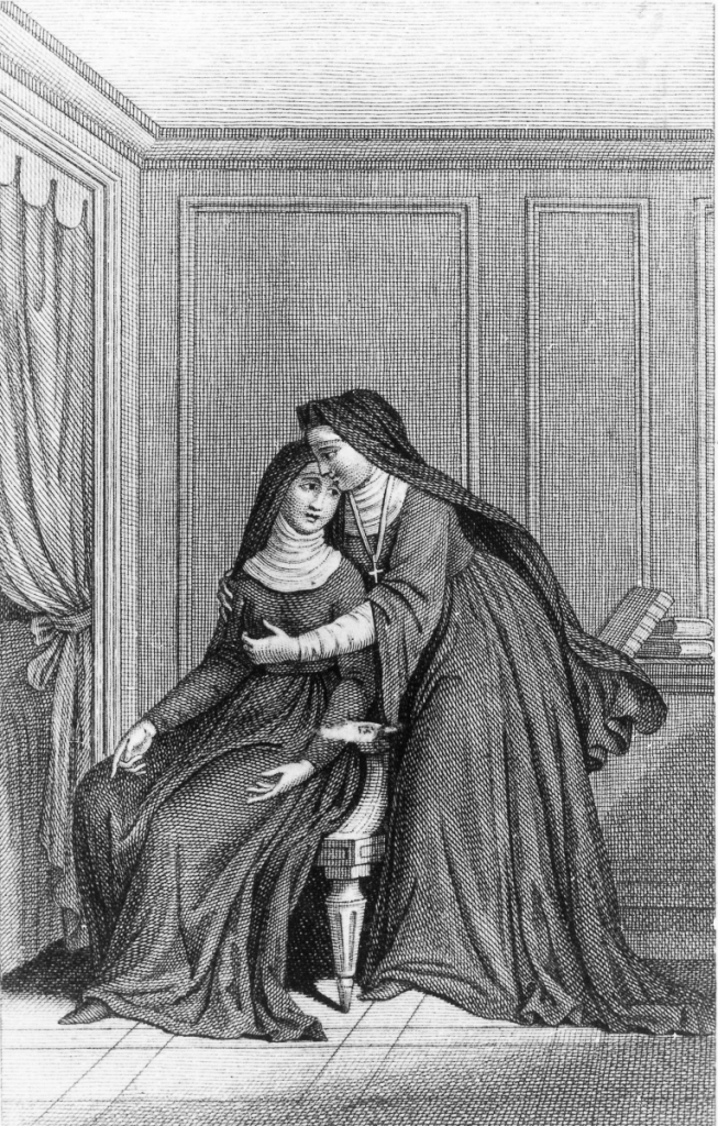 illustration for book la religieuse the nun by denis diderot published in 1796 engraving at convent suzanne simonin is subjected to advances of the mother superior