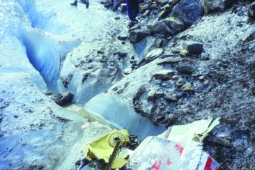plane crash wrecks glacier des bossons mont blanc massif chamonix haute savoie 1993 france. image shot 1993. exact date unknown