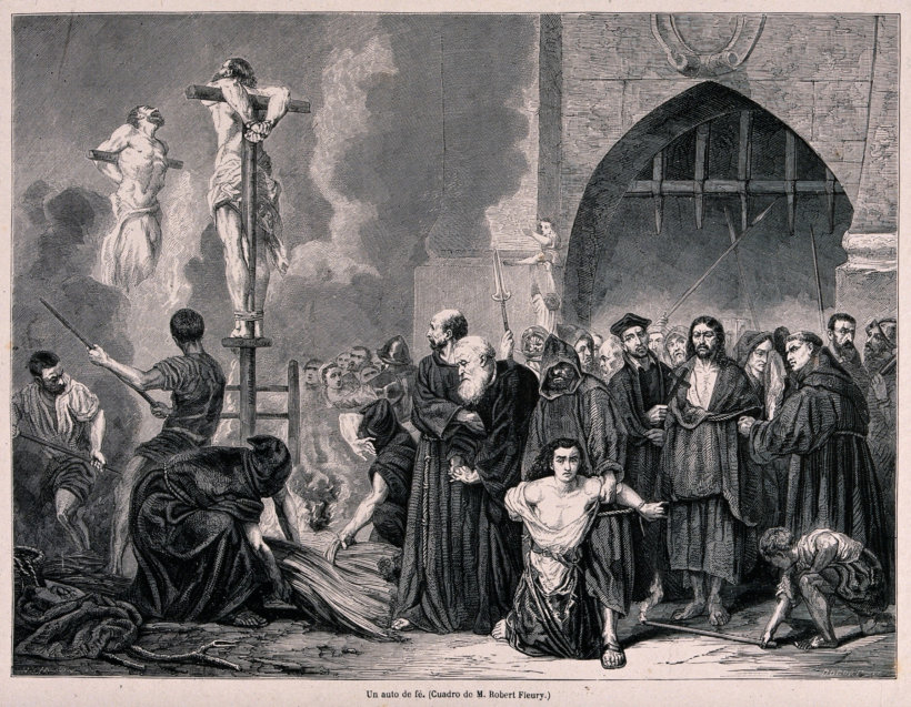An auto da fé of the Spanish Inquisition and the execution o Wellcome V0041892