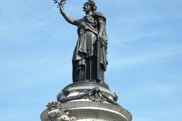 Statue Marianne for Gloire de la Republique Francaise there is in Place de la Republique