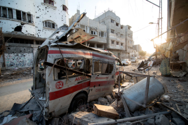 Boris Niehaus www.1just.de Destroyed ambulance in the CIty of Shijaiyah in the Gaza Strip